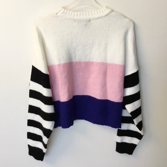 NWOT Love by Design Cropped Multistripe Crewneck Sweater - L - Picture 4 of 6